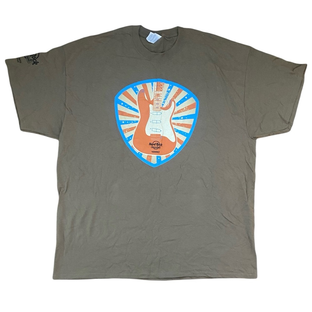 Hard Rock Men's T-shirt XXL 2XL Olive Green Guitar Print Sacramento Casino Tee